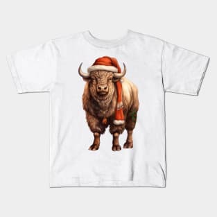 Vintage Christmas Bison Kids T-Shirt